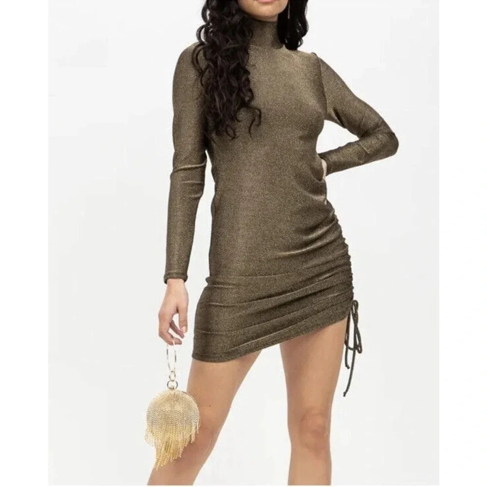 n:Philanthropy Demetra Dress Metallic Gold Black Sparkle Size L New with Tags